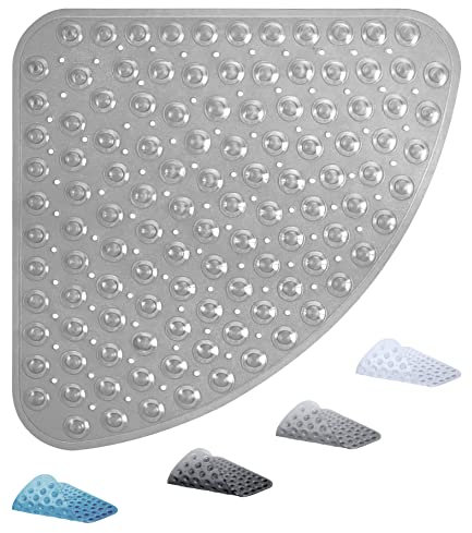 ADOV Tapis de Douche d'angle, 53x53cm Tapis de Bain Antidérapant, Salle de Bain Absorbant avec Forte Ventouses et Trous de Drainage, Séchage Rapide Lavable en Machine, PVC Anti-moisissure Bath Mat