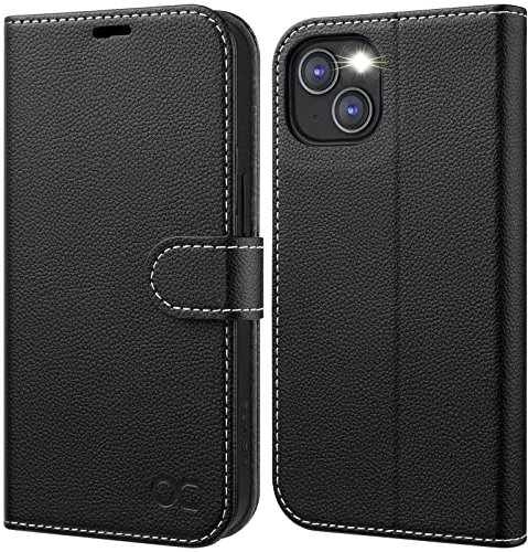 OCASE Handyhülle für iPhone 13 5G Hülle Klappbar [Premium PU Leder] [Kartenfach] [MIT RFID-Schutz] Schutzhülle Klapphülle Tasche Handytasche Wallet Kompatibel mit iPhone 13 5G - Schwarz Litschi