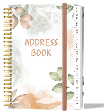 Address Book with Alphabetical Tabs - Small Address Book Spiral with Address Contacts, Special Date, Phone, Birthday & Internet Login Password for Home and Office, 4.3 x 6.2, Rose Leaf