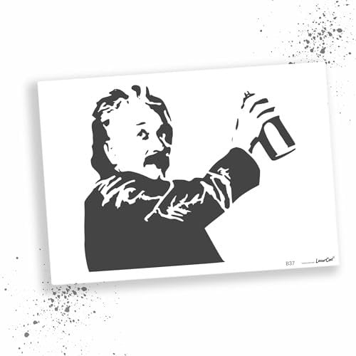 LaserCad Schablonen BANKSY Streetart (B037, Albert Einstein Sprays, DIN A5) Stencil für Graffiti, Airbrush, Kunst, Deko, zum Malen