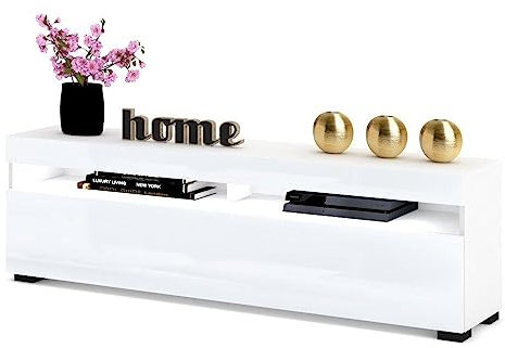 Euro Style TV-Schrank mit LED Stand Tv-Lowboard für Wohnzimmer Schlafzimmer Fernsehschrank Fernsehtisch Sideboard HiFi-Schrank Kommode 40 Zoll, Weiß Matt/Weiß Hochglanz, 100cm