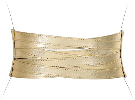 XZQTIVE Damen Breiter Stretchgürtel für Kleid Frauen Leder Elastischer Taille Gürtel Mode Hüftgürtel Damen, Gold,70CM