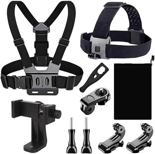 YHTSPORT Harnais de Poitrine Support de Poitrine pour Action Cam, Harnais Support de Poitrine de Téléphone Portable Clip + Bandeau de Tête Compatible avec GoPro et Autres Action Cam Accessoires Kit