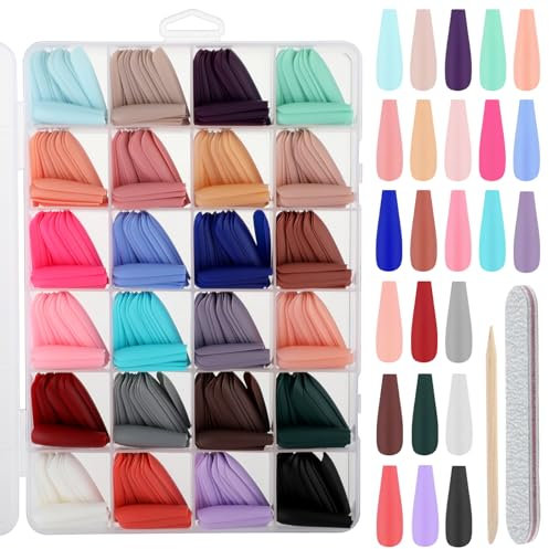 Andibro 576 Stück Einfarbig Künstliche Nägel, 24 Farben Matte Künstliche Nägel Press on Nägel Mittlere Länge Sarg zum Aufdrücken von Nägeln Nägel Ballerina Full Cover Press On Nails Kit(B)