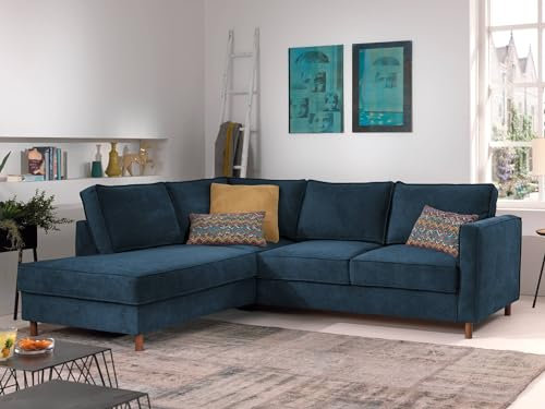 Lisa Design Jake - Ecksofa mit Schlaffunktion - 5-Sitzer - Samt - Links Schieferblau
