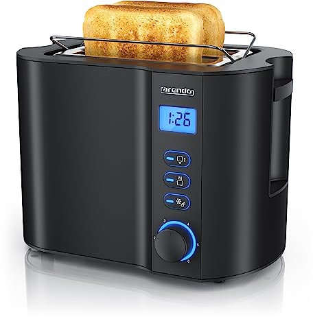 arendo Grille-Pain 2 tranches 800 W, Acier Inoxydable, Écran LCD éclairé, Boîtier à Double paroi, Support à viennoiseries, 6 Niveaux de brunissage, Centrage et Affichage du Temps restant