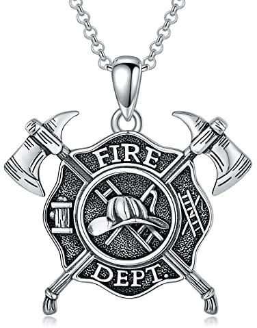 PROESS Feuerwehrmann Halskette 925 Sterling Silber Feuerwehrmann Schutz Halskette Feuerwehr Anhänger Feuerwehr Schmuck Geschenke für Damen und Herren
