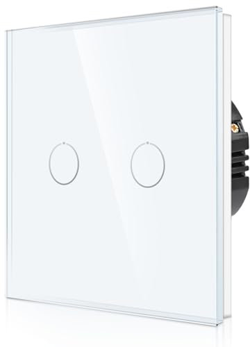 CNBINGO Interruttore touch da incasso in bianco – doppio interruttore della luce con LED di stato e pannello in vetro – 2 interruttori a parete – Coppia solo con questa serie di interruttori