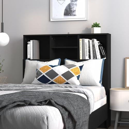 ShGaxin Bett-Kopfteil, Bettrückwand, Bettkopfteil, Kopfenden Bett, mit Ablagen Schwarz 100x19x103,5 cm