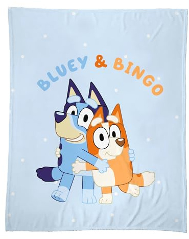 Bluey Hug Kinderdecke | Öko-TEX | 100% Baumwolle | 125 x 150 cm | Bedruckt | Himmelblau