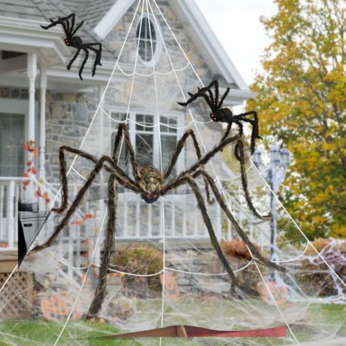 VOPIWOZ Halloween Spinne Groß Halloween Deko Spinne, 3 groß 200cm 50cm 50cm Gruselige Spinnen, Halloween Deko Outdoor Gruselig für Halloween Party, Karneval (Braun)