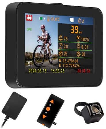 VSYSTO Bicycle Rear View Camera, 4.3'' HD Display Screen Infrared Night Vision Bike Mirror Camera Waterproof DVR for Bicycle Handlebar, GPS, Wired Controller, Temperature and Calories Display (Black)
