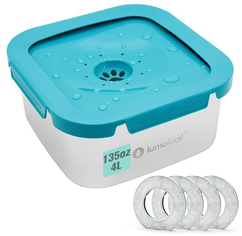 LumoLeaf Pet Water Bowl with Replacement Filter, 135oz/4L Large Capacity No-Spill Water Bowl for Dogs & Cats