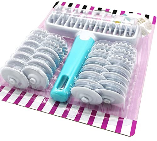 37Pieces Fondant Ribbon Cutter Wheel Roller Mold Dough Lattice Cutter 4 Different Gears Embosser Set Tool Kitchen