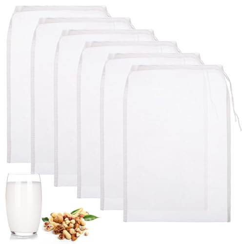 Jeffdad 6Pcs Nut Milk Bag, Multiple Usage Reusable Food Nylon Strainer Nut Bags Cheese Cloth Bag for Tea Coffee Juice Yogurt Almond Soup Herbs-11.81x7.87