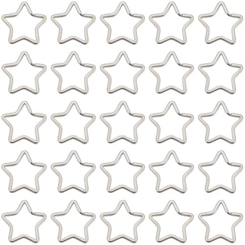 SUNNYCLUE 1 Box 30Pcs Star Keyring Clip Split Keychain Rings Iron Silver Stars Metal Key Chain Hook Key Ring Clasps Holder Keychain Connector for DIY Crafts Keychains Purses Bags Car Keys Accessories