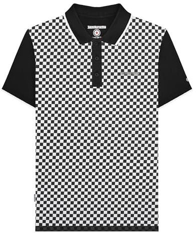 Lambretta Mens Two Tone All Over Print Short Sleeve Polo Shirt - Black - M
