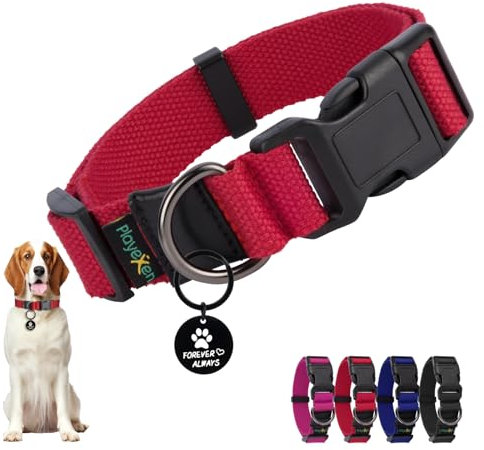 Hundehalsband Große Hunde-Halsbänder Verstellbares 35-50cm für Kleine Große Hund Dog Collar Weiches Baumwollmaterial Hunde Halsband mit Abnehmbaren Hundemarke für Training Ausführen(Rot-M)