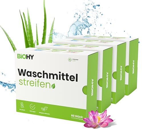 BiOHY Detergent Sheets (Set of 4) | Sustainable Travel Detergent | Multi-Use & Without Plastic | Biodegradable Washing Paper | Water-Soluble Detergent Strips for Washing Machines (Wasch Blätter)