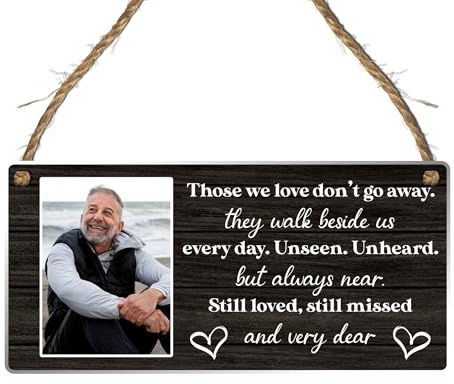Personalised Memorial Plaque with Photo Frame – Those We Love Don't Go Away Tribute Sign – Beautiful Bereavement and Remembrance Gift for Honouring Loved Ones (Black, Acrylic Indoor & Outdoor Use)