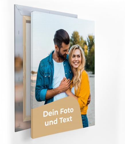 Cimpress Personalisiertes Leinwandbild mit Rahmen, 50 × 70 cm, Hochformat | Leinwand mit eigenem Foto und Text gestalten, hochwertige Wanddekoration für Zuhause oder Büro, personalisiertes Fotogeschenk