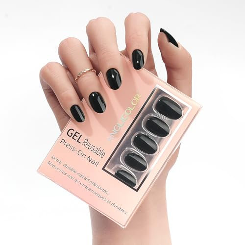 Anglicolor Nägel zum Aufkleben,schwarze Mandelnägel,Press on Nails,Aufklebnägel in 16 Größen 32 weiche Gel Kunstnägel,kunstnägel zum aufkleben als Geschenk für Frauen (ACXN-1, 32 Stück)