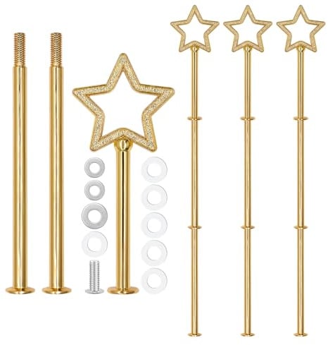 PWGHWG 4 Stück Etageren Stangen Set Gold Etagere 3 Etagen Sternform Etagere Bausatz Metallstangen Etagerenhalter für Kuchen Donut Obst (Platte Nicht Enthalten)