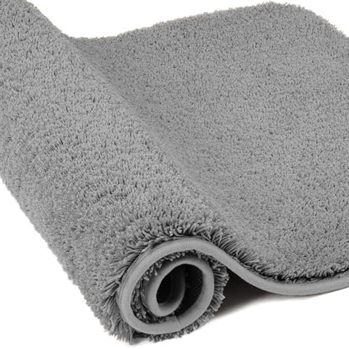 wyewye Mikrofaser-Badematte, Fußmatte, 2 cm, super dicker Badteppich, super saugfähig, Badezimmerteppich, 60 x 90 cm, Grau