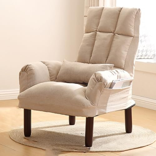 OLSKFUH Moderner Sessel, Akzentstuhl Aus Der Mitte des Jahrhunderts Mit Holzbeinen Und Hoher Rückenlehne Für Kleine Räume, Verstellbarer Gepolsterter Sofa-Clubsessel Aus St,/Beige-A