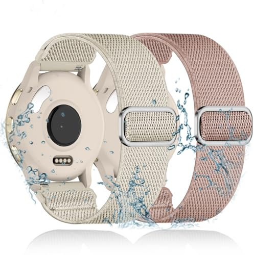 2 Stück Elastisch Wasserdicht Nylon Armband Ersatz für Garmin Vivoactive 4S/Venu 3S/Venu 2S/Vivomove 3S Armband,18mm Elastische Nylon Loop Dehnbare Ersatzband für Forerunner 255S/265S Herren Damen