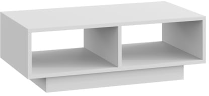 SHOWHA Couchtisch Weiß,Mitteltisch Teetisch für Wohnzimmer,moderner und Stilvoller Rechteckiger Kaffeetisch mit 2 Offenes Fach,Rechteckiger Beistelltisch Sofatisch,für Schlafzimmer Büro,90x48x31cm