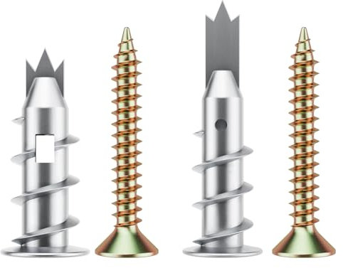 100 Pcs Heavy Duty Metal Self-Drill Plasterboard Fixings with Screws,Drywall Anchor and Cavity Raw Plugs for Plaster Boards,Composite Boards,Wooden Boards