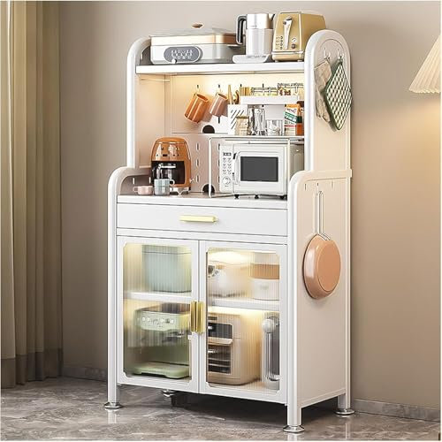 5 niveles panaderos blancos estante cocina soporte de almacenamiento con estante ajustable puertas dobles y bandeja microondas café bar gabinete nizer (blanco 147,5 × 80 cm)