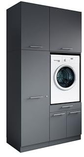 Laundreezy Waschraum Komplett-Set Anthrazit Modulares Schranksystem | 118 x 238 x 68 cm (B/H/T), Stauraum für Hauswirtschaftsraum, Waschküche, Keller, Softclose, höhenverstellbare Füße