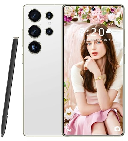 COTSRGT Smartphone S26 Ultra Sbloccato 5G, Display HD Da 7,3, 16GB 1TB, Doppia SIM, Fotocamera Da 72 MP 108 MP, Sistema Operativo Android 14, Supporta WIFI/Bluetooth/GPS/Face ID,White-7.3 Inch