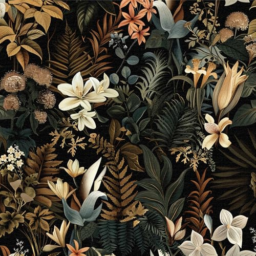 LZH-LP Selbstklebende Tapete, Weiße Lilie Blumenwald Wald Tier Pflanze Blume Abziehen und Aufkleben Kontaktpapier, 44x600CM Pflanzendruck Botanischer Blumendruck Abziehbare Tapete Dekofolie