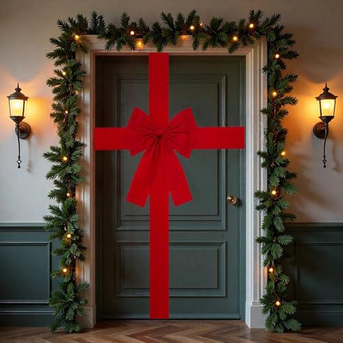 Miyanvuo Noeud Porte Noel, 42cm X 200cm Gros Ruban Portes Noel, Noeud Rouge Noels Porte, Décoration De Noëls pour Portes D'entrée, pour Les Fêtes De Mariage Noëls, Fenêtres