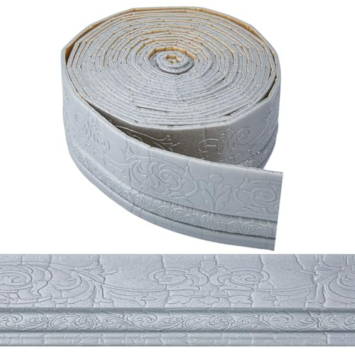 Hobbspring 10m Molding Trim Wallpaper Border Light Grey Self Adhesive Flexible Foam 100mm Wide 3D Foam Wallpaper Border Skirting Trim for Room Mirror Ceiling Wall Lines Hotel DIY Decor