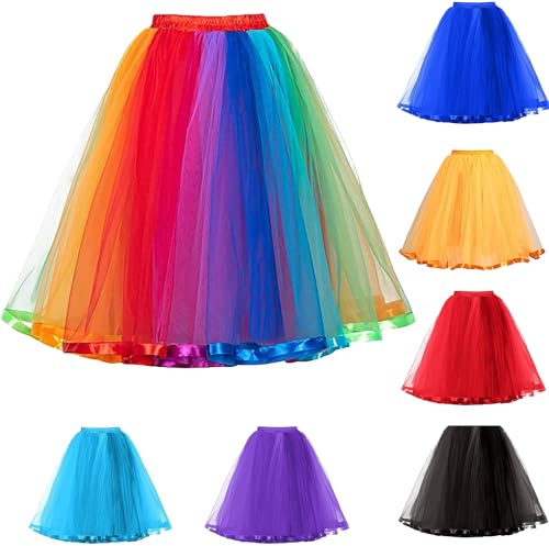 Tüllrock Damen,Kurz Puffy Tüll Rock Elastische Hohe Taille Tutu Röcke Tütü Petticoat Multi-Schichten Für Halloween Karneval Cheerleader Kostüm-Faschingskostüme Damen