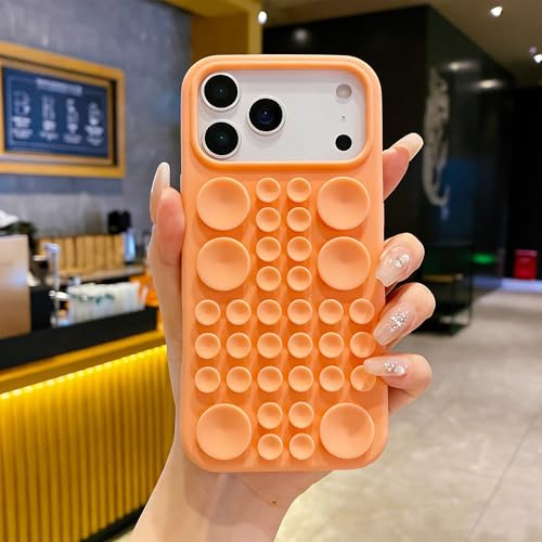 FIFTHAVE Funda para iPhone 17 Pro con ventosa, funda de silicona para iPhone 17 Pro, soporte con ventosa, TPU suave, antigolpes, color naranja