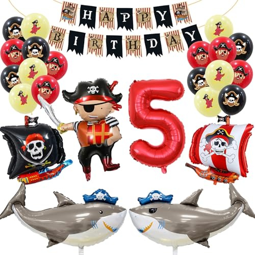 Piratenparty Luftballons 5 Jahre Set, Piraten Deko Geburtstag für Kinder