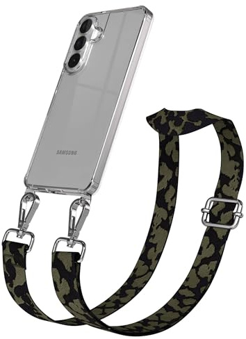 EAZY CASE Handykette - Verstellbares Taschenband kompatibel mit Galaxy S26 Plus, Schulterriemen, Handykordel mit Silikon Hülle, Umhängetasche, Dunkelgrün Camouflage Silber