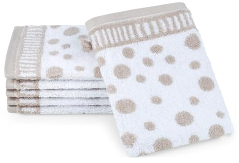 Ross 6er Set Waschhandschuhe – 100% Baumwolle, Punkte Allover Design, Weich & Saugstark, Hautfreundlich & Pflegeleicht – Modernes Frottier für Ihr Badezimmer, Langlebig & Komfortabel (Natur)