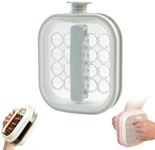 Portable Silicone Ice Ball Maker Kettle 2-in-1 Silicone Ice Cube Tray Mold with Pull Handles for Whiskey Cocktails Travel Camping & Home Bar (Grey)