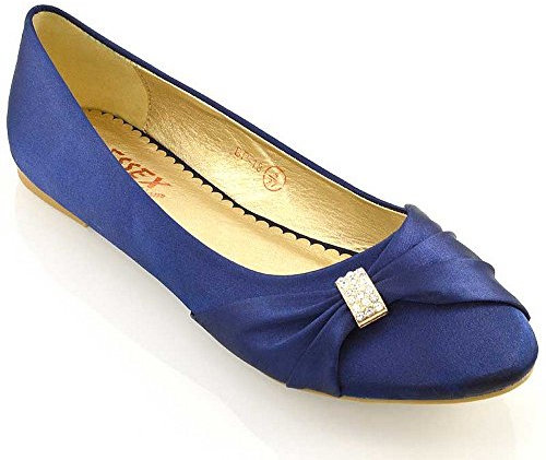 ESSEX GLAM Womens Bridal Wedding Satin Pumps Ladies Slip ON Prom Bridesmaid Pumps Shoes Size 3 4 5 6 7 8 (UK 5 / EU 38 / US 7, Navy Satin)