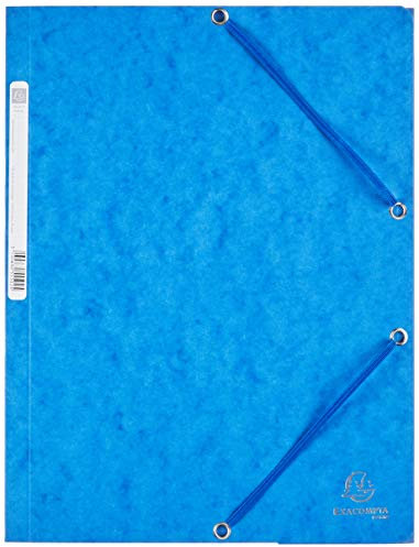 Exacompta - Réf. 55502E - 1 chemise à élastiques - pochette 3 rabats - en carte lustrée 400 g/m2 - dimensions 24 x 32 cm pour documents au format A4 - couleur bleu