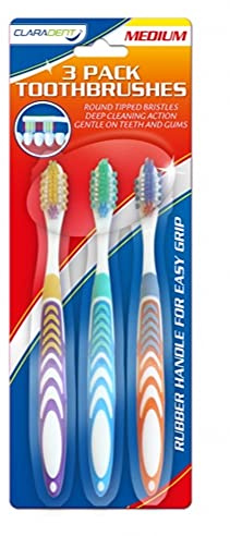 Claradent Medium Bristle Toothbrushes Pack of 3