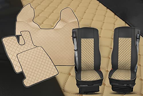 Satz Fußmatten + Sitzbezüge 1+1 Öko-Leder Beige Für 106 XF CF Automatic Trucks