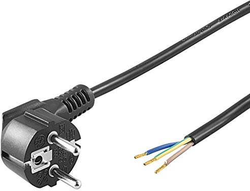 PremiumCord 230V 2m, Euro Enchufe A Extremo de Cable Abierto, Cable de Alimentación, 3 Extremos de Cable Expuestos, Color Negro