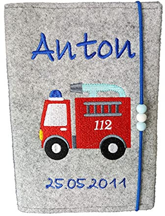 U-Hefthülle Feuerwehr Feuerwehrauto 112 mit Namen und Geburtsdatum personalisiert Jungen